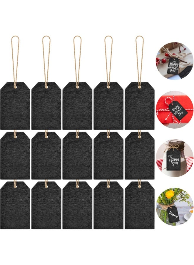 fantasize 20 Pieces Mini Chalkboard Tags Wooden Stocking Name Tags Double Sided Erasable Hanging Board Labels with String Twine for Kids DIY Craft Supplies Baskets Storage Bins Price Tag Supplies (Black) - Image 1